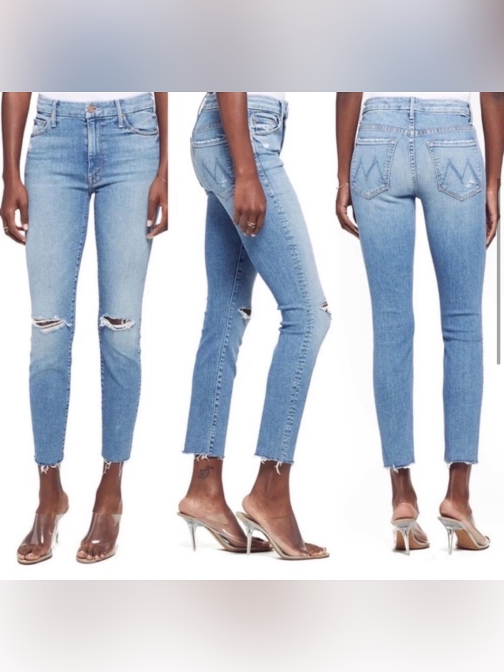 MOTHER Looker Distressed Ripped High Waist Fray Ankle Skinny Jeans Y. Size 27